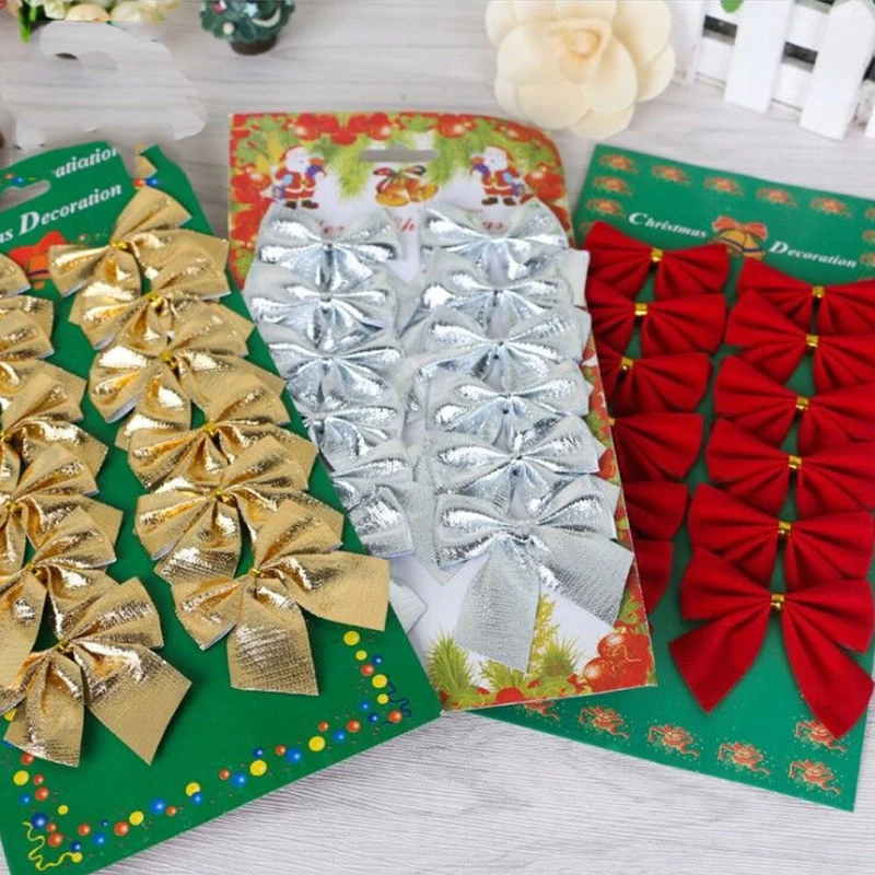12 шт./компл. рождественские красивые банты украшения орнамент с рождественской