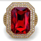 Модное большое мужское широкое красное циркониевое кольцо с геометрическим рисунком, роскошные обручальные кольца из желтого золота со сверкающими камнями для мужчин и женщин, ювелирные изделия в стиле хип-хоп