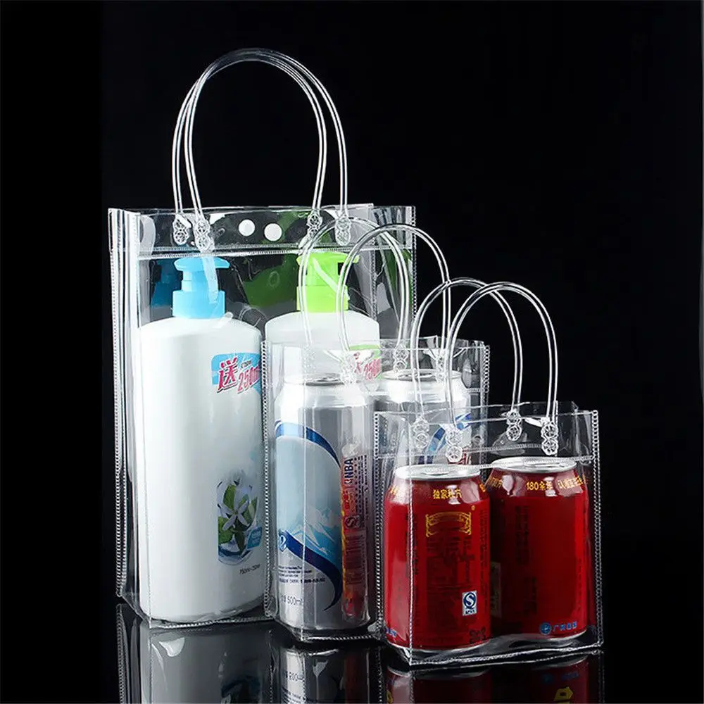 

PVC Transparent Merchandise Bags With Handles Shopping Bags Reusable Grocery Bags Boutique Gift Bags Take Out Bags