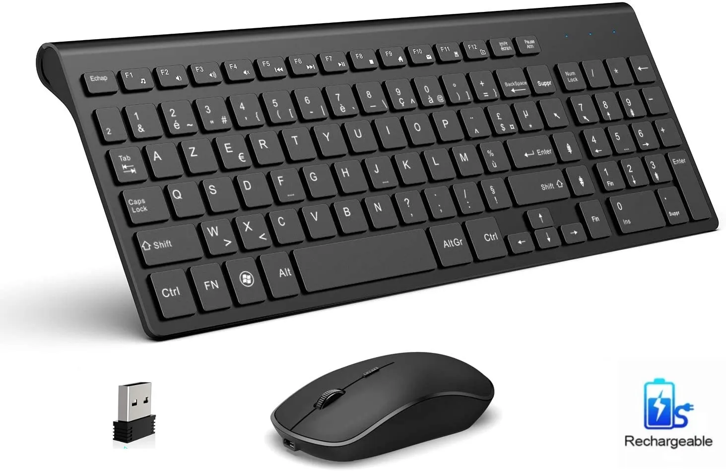 Teclado sem fio francês do rato e