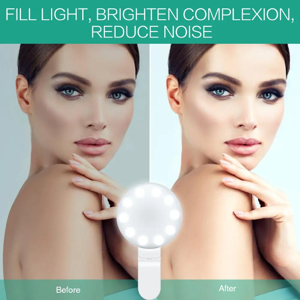 

Selfie Camera Light Portable Clip-on Phone Lights Adjustable Brightness Fill Light Phone Selfie Lamp for Live Stream Make-up