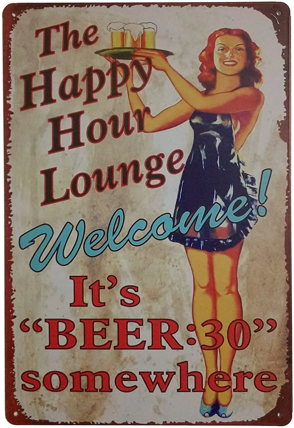 

The Happy Hour Lounge Welcome! It's Beer Retro Vintage Decor Metal Tin Sign 12 X 8 Inches