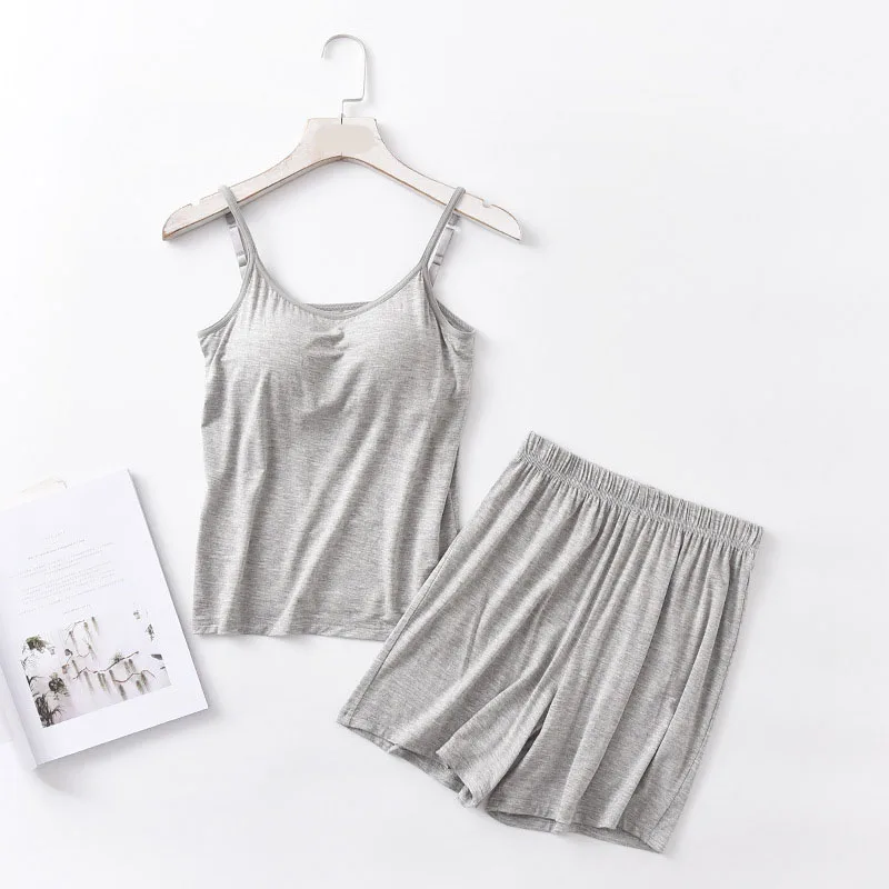Sanderala Women Modal Sleeveless Bra-T New Pajamas Sets 2020 Summer Padded Top Pants All Match Comfortable Sleepwear Lingerie