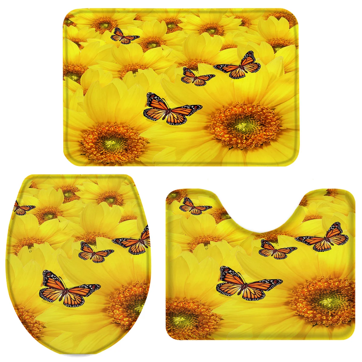 Подсолнечник желтый бабочка цветок поле ванна коврик для унитаза на подставке