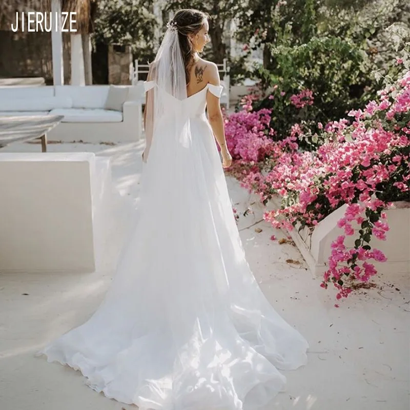 Простое свадебное платье JIERUIZE в стиле бохо с открытыми плечами ТРАПЕЦИЕВИДНОЕ