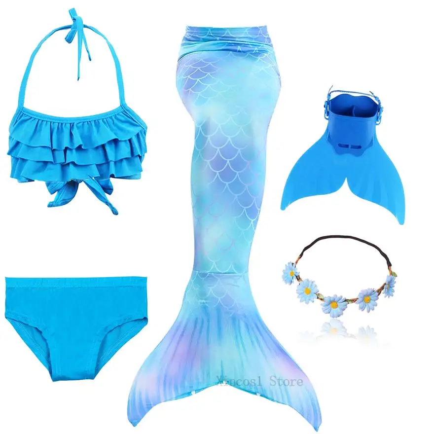 Fancy NEW the Little Mermaid Tail with Garland or With Monofin Swimsuit for Kids Girls swimmable Bathing Suit Mermaid Costume