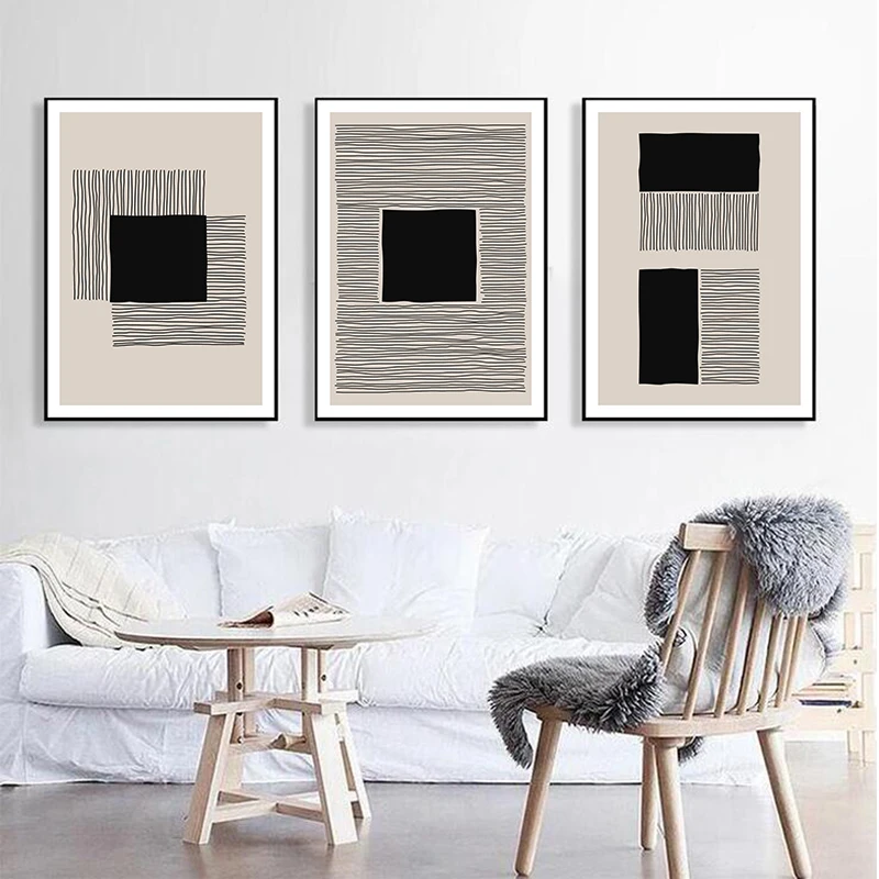 

Abstract Geometric Black and White Lines Luxury Canvas Painting Picture Home Decor Wall Art Posters and Prints for Living Room