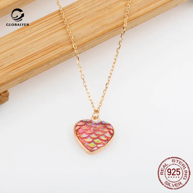 Девушка сердце S925 стерлингового серебра рыбы Весы любовь ожерелье корейский