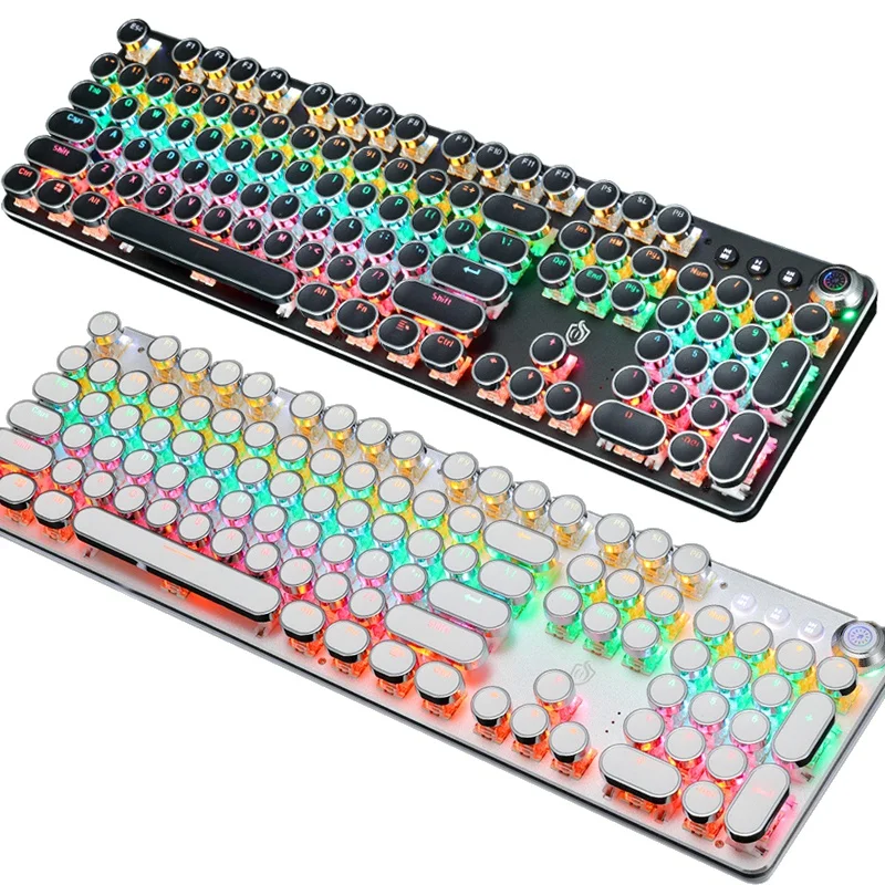 

Gaming Mechanical Keyboard, Metal Panel,LED Backlit,USB Wired,Typewriter-Style Round Keycaps,for Laptop Desktop PC