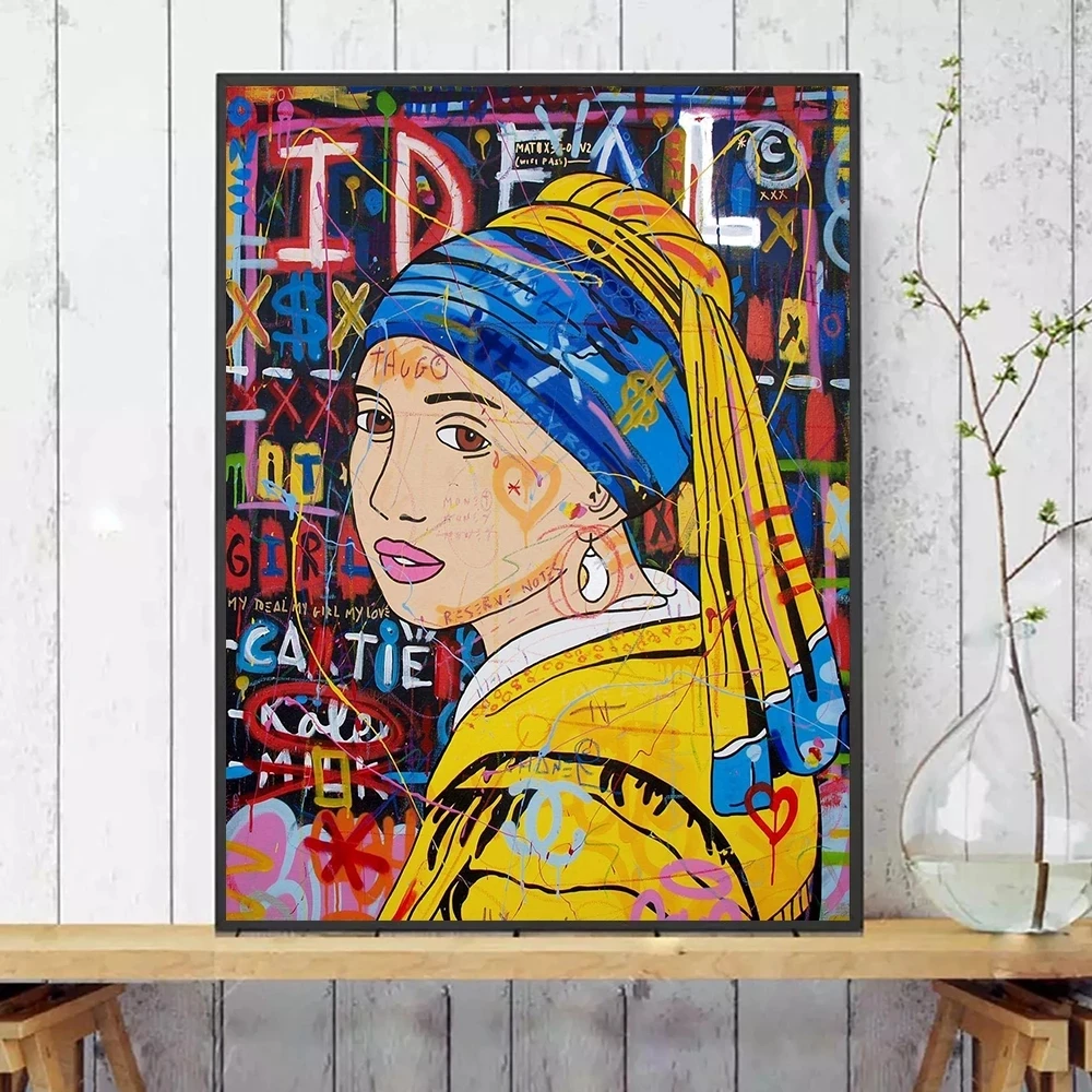 

Graffiti Pop Art Famous Canvas Wall Art Painting The Girl With Pearl Earring Posters Hd Prints Portrait Living Room Home Decor