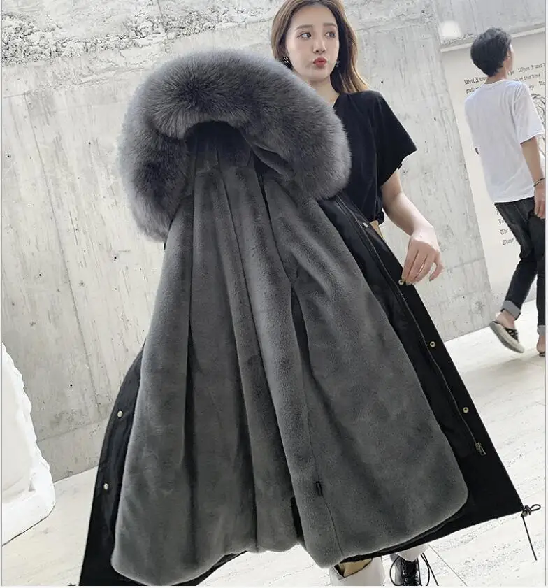 

Fake Fur Parkas Rabbit Fur Lining Middle Long Jacket Coat Female Women Hooded Overcoat Plus Size Winter Women's Coats