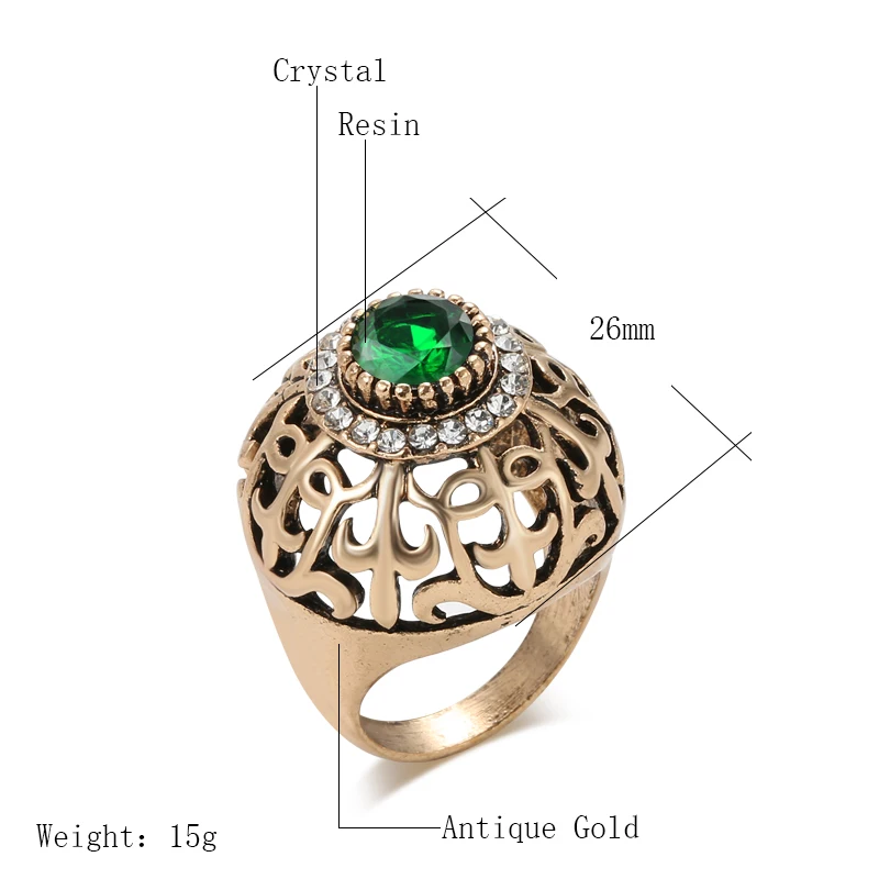 Женское большое кольцо Kinel винтажное золотистое из Дубаи с кристаллами цветами