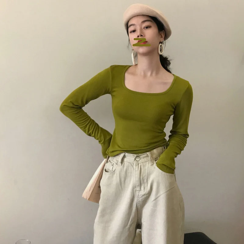 Хороший цвет! Облегающий женский свитер с квадратным вырезом короткий вязаный