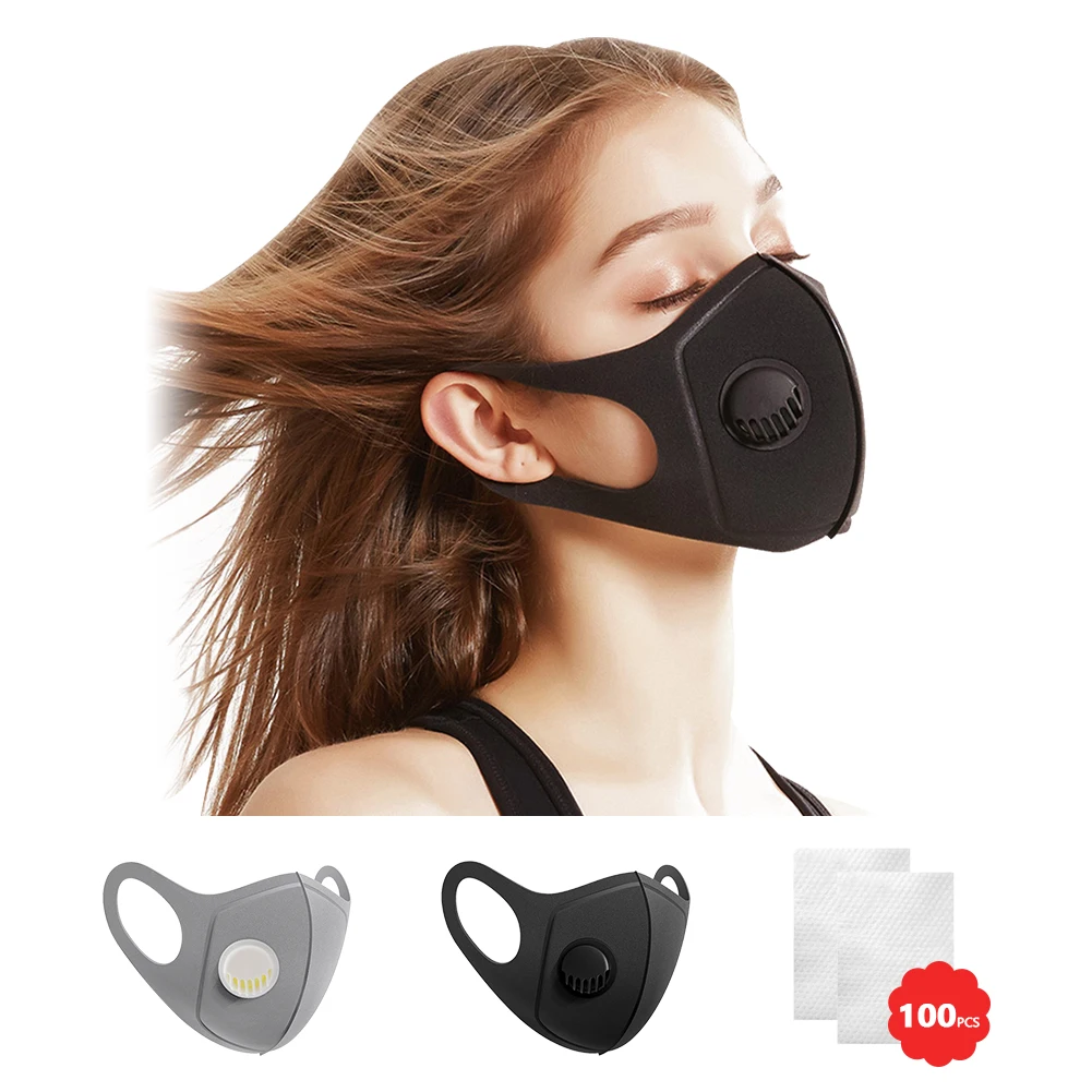 Моющаяся 4 шт. модная маска для лица мягкая губка PM2.5 Мужская и женская черная