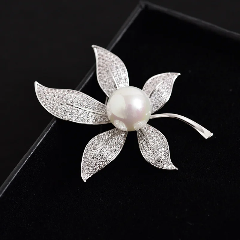 Женская Брошь с жемчугом и цветком свадебная брошь кристаллами | Украшения