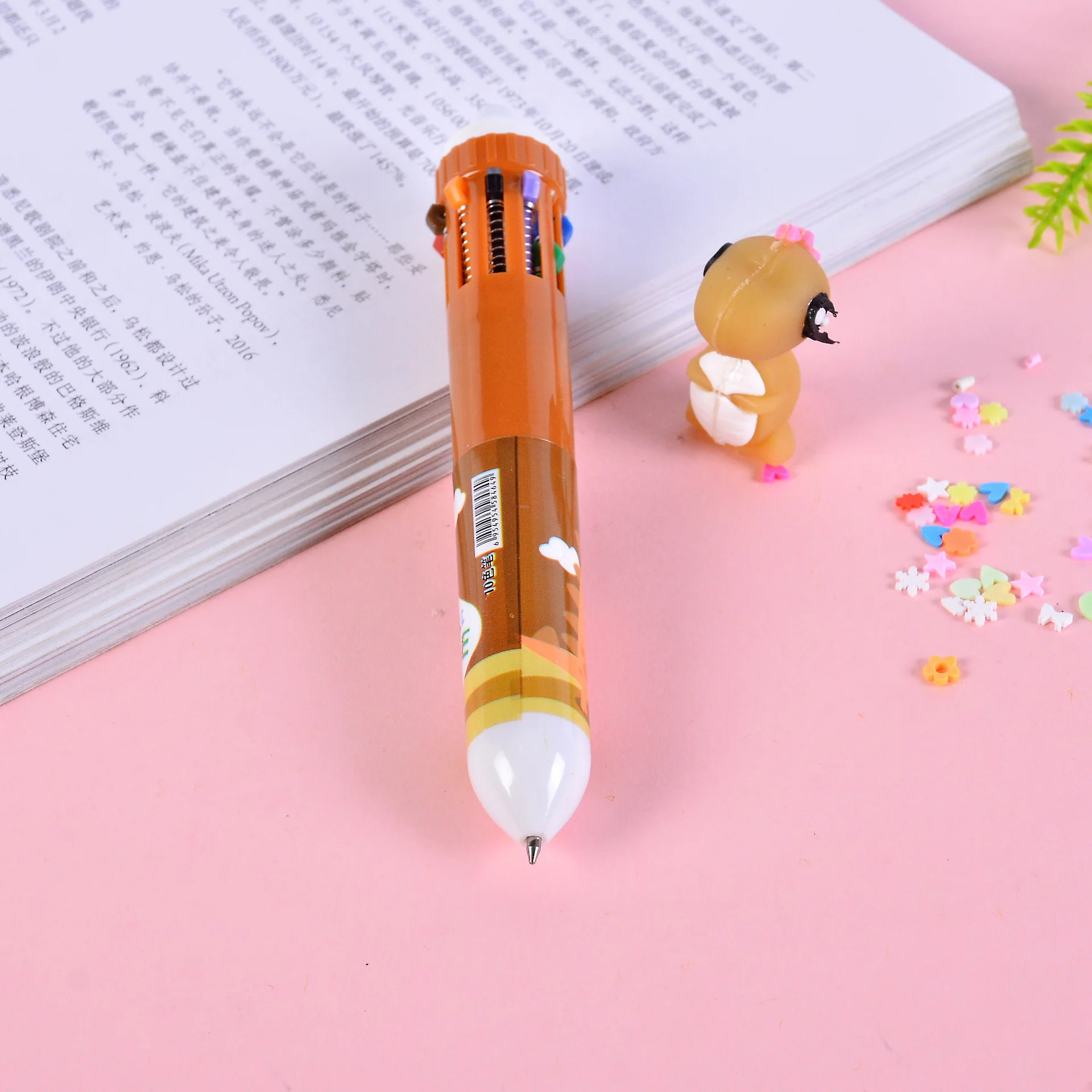 

Korean version of cute girl heart cartoon 10 color press ballpoint pen student multi-function hand account mark ballpoint pen