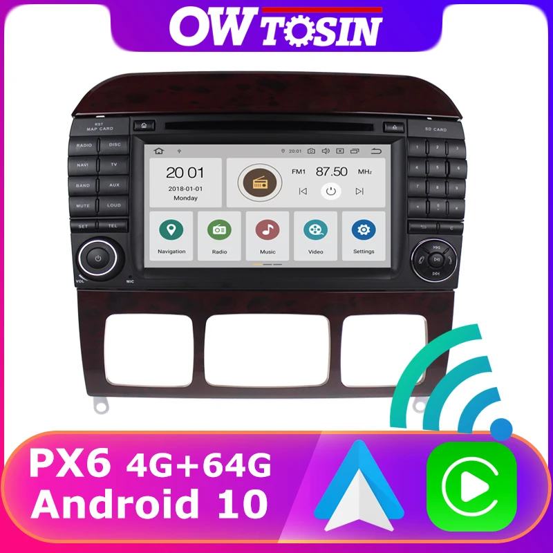 PX6 4G + 64G Android 10 Автомобильный плеер для Mercedes Benz S/CL Class W220 W215 S320 S430 S500 Carplay Bluetooth 5 0 HDMI GPS