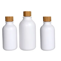 white frost round pet plastic cosmetic packaging bottle bamboo wooden cap 300ml 500ml empty shampoo shower gel toner vials 10pcs