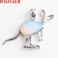 wojiaer smart animal kangaroo pendant necklaces water drop bead natural opalite stone jewelry for women pn8038