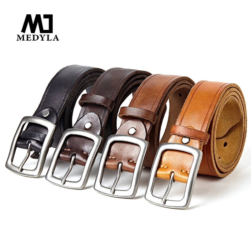 MEDYLA Genuine Leather Belt for Men Vintage Casual Alloy Pin Buckle Belts Original Cowhide Strap Male Girdle MD1050
