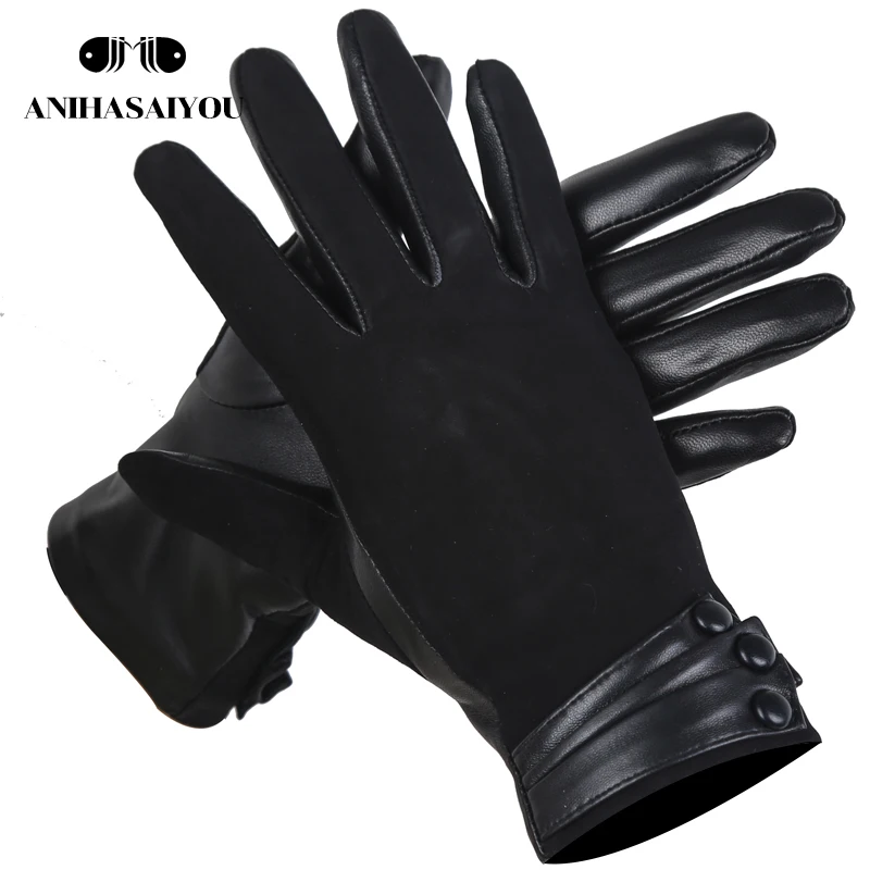 Модные короткие женские кожаные перчатки из овчины высококачественные черные