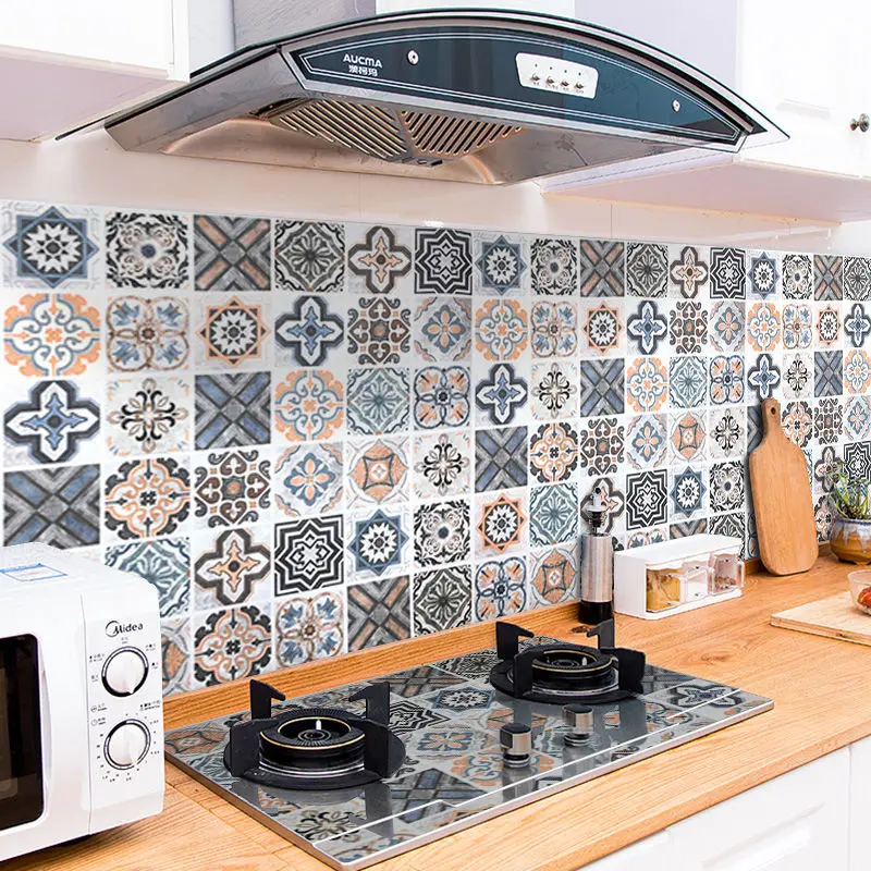 

Kitchen oil fume-proof wallpaper bathroom tile wall stickers waterproof self-adhesive bedroom decorative wallpaper