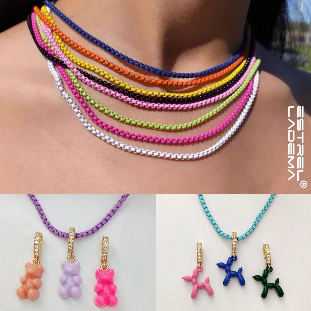 New Colorful Box Chain Zircon Balloon Dog Gummy Bear Necklace For Women Girls Cartoon Cute Poodle Animal Charm Necklaces Jewelry