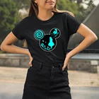 Женская футболка с мультипликационным принтом Алиса в стране чудес, черная футболка с принтом Kawaii Disney, новинка, Повседневная футболка в стиле Харадзюку, Чешир