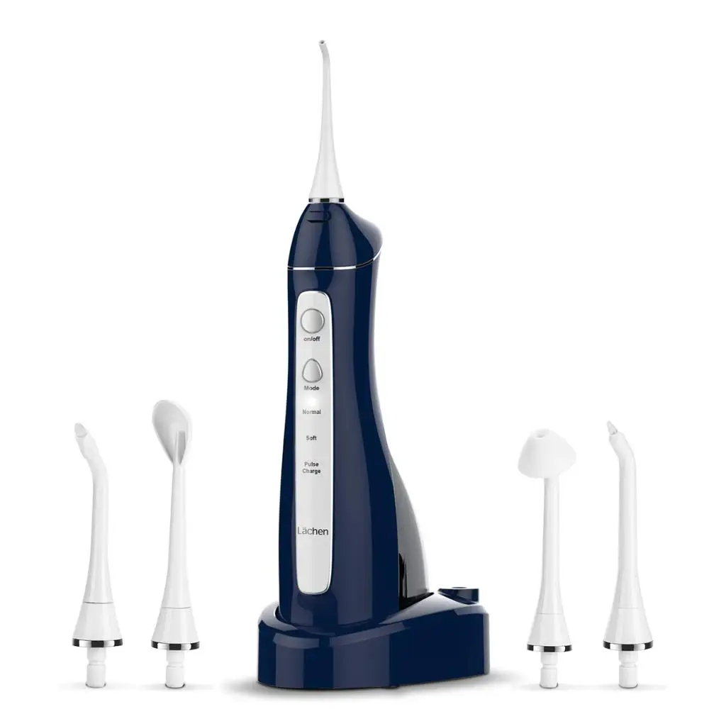 Синий Lachen-WF8801 ирригатор для полости рта 300 мл резервуар для воды USB Rechargeabl водный Флоссер портативный стоматологический водонепроницаемый очиститель зубов 5 струйных наконечников - Цвет: Синий