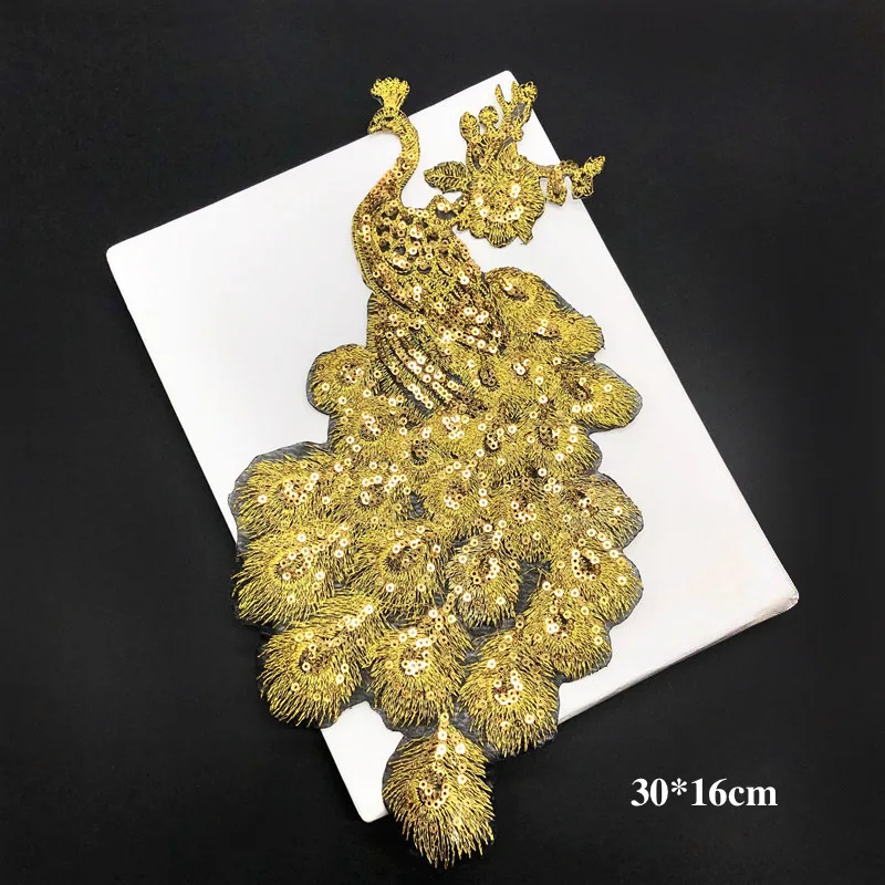 1 шт. большие золотые нашивки с павлиньими блестками вышитые значки для одежды