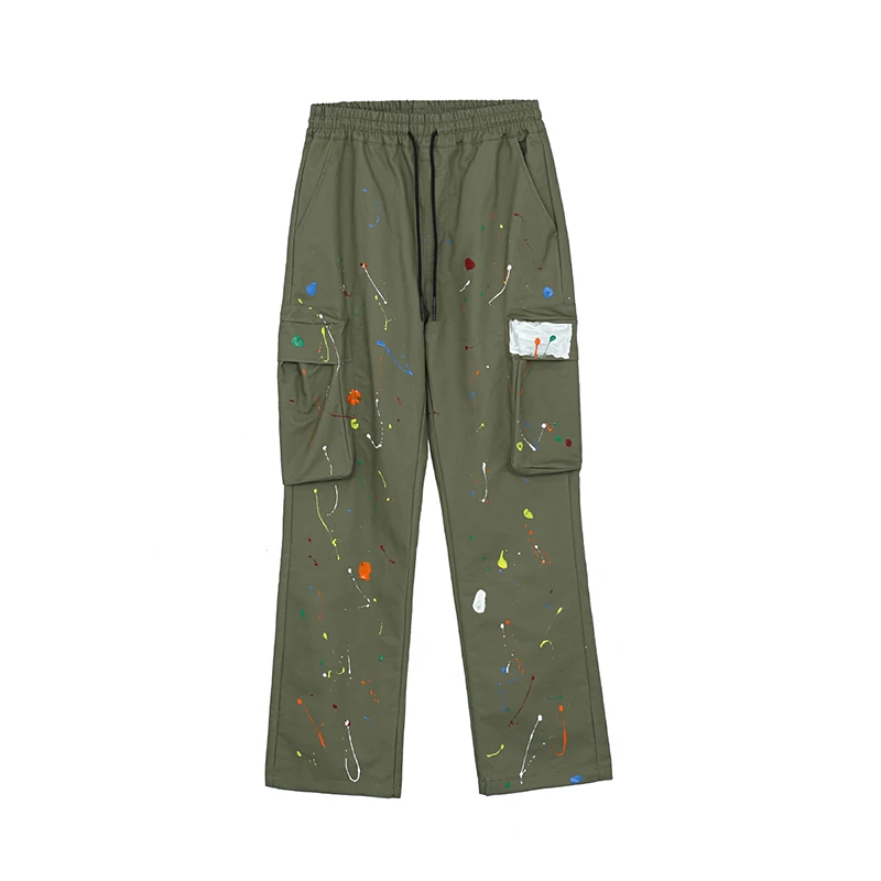 

Painted Streetwear Cargo Pants Mens Drawstring Wide Leg Casual Pocket Trousers High Street Drawstring Loose Track Pants
