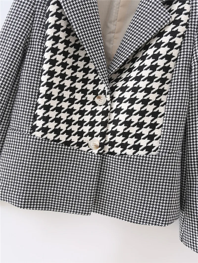 

TMODA1763 Za 2021 Summer Autumn Houndstooth Patchwork Women Casual Blazers Wrist Sleeve Single Breasted Female Jacket Coat
