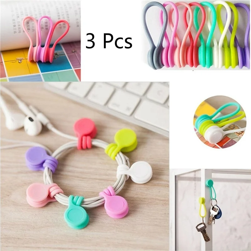 

3 Pcs Cable Organizer Soft Silicone Magnetic Cable Winder Cord Earphone Storage Holder Wire Organizer for Earphone Data Cable
