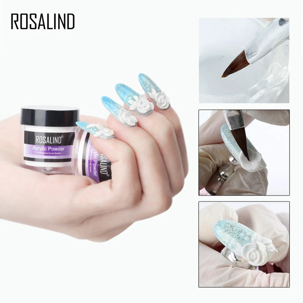 ROSALIND Кристальный порошок акриловый лак для ногтей розовый прозрачный блеск 3D