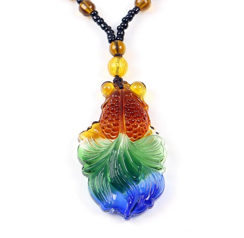

Ожерелье Liuli, 1 шт., с резным цветком, цветной глазурью, счастливый амулет, подвеска в виде золотой рыбки, Подвеска для женщин и мужчин, ювелирн...