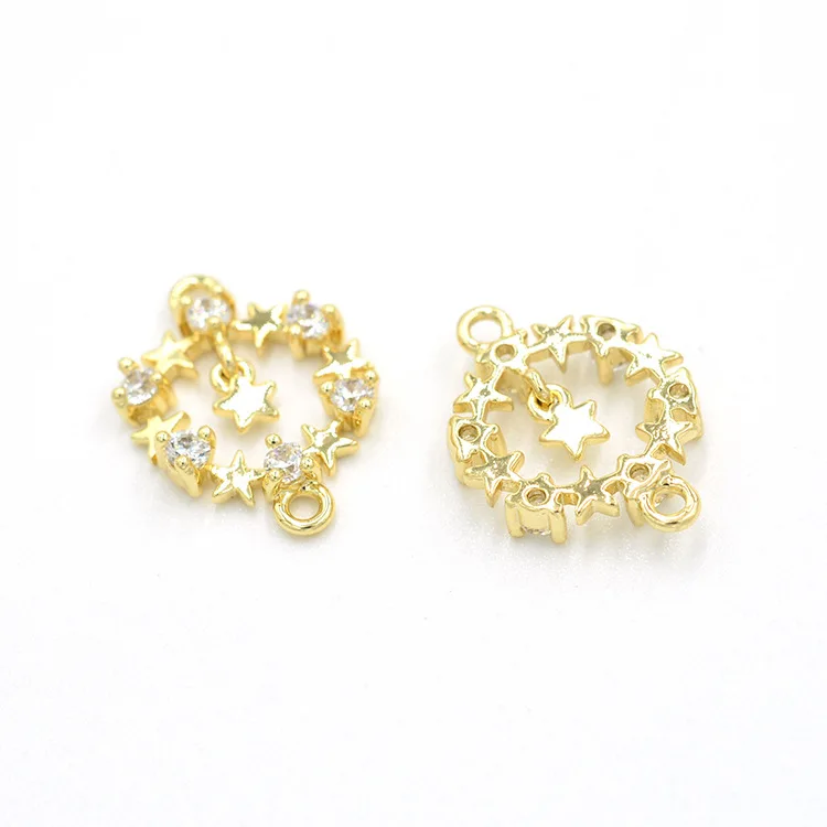

New hot-selling exquisite ring-shaped diamond star double pendant diy bracelet anklet jewelry accessories real gold plated