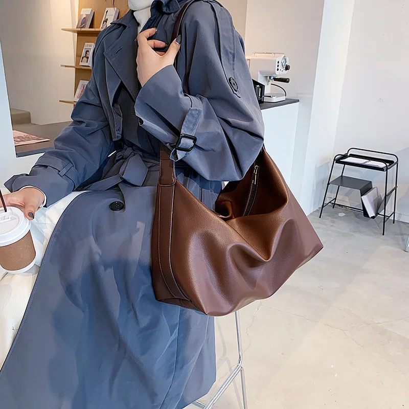 

Simple Bag Women 2020 New Trendy Autumn and Winter Fashion PU Soft Leather Retro Popular Large-capacity One-shoulder Armpit Bag