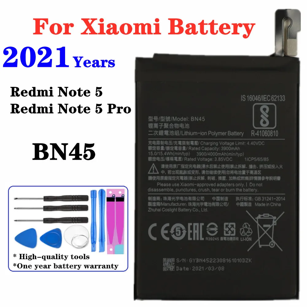 

2021 4000mAh BN45 Battery For Xiaomi Redmi Note 5 Redrice Hongmi Note 5 Pro Phone Battery High Quality Replacement Batteries
