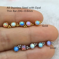 20pcs thin bar 20g body jewelry ear stud earring tragushelix barstud diath opal stone with balls mix colors