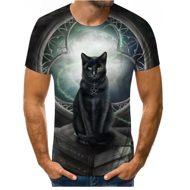 

New kitty 3D solid color printing O-neck men's shirts Street men's and women's couples Harajuku shirts plus size T-shirts