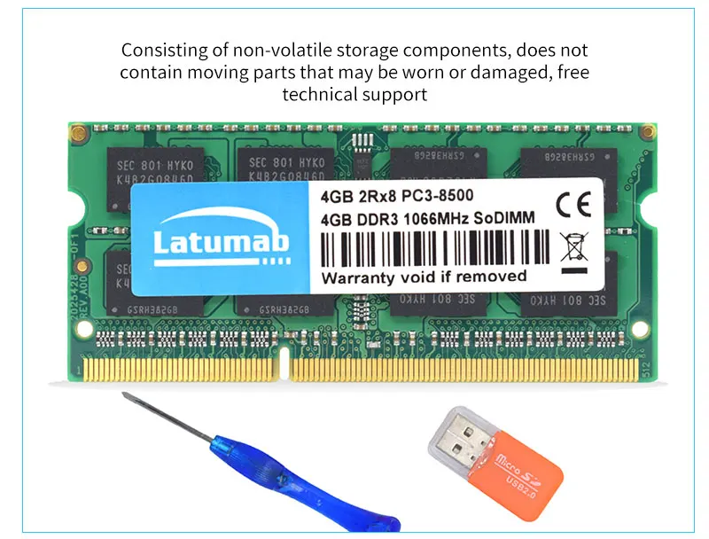Latumab 4 ГБ DDR3 1066 МГц PC3 8500 Новая память ноутбука ОЗУ SODIMM 204 шпильки ноутбук превосходного качества модуль SODIMM 1,5 в DDR3 ram