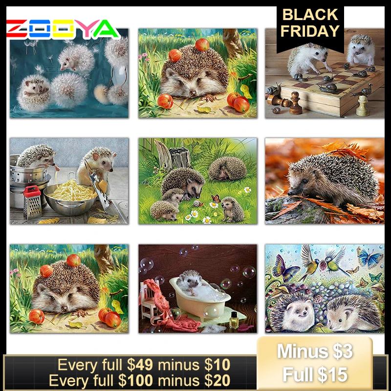Алмазная вышивка ZOOYA 5D DIY с милым животным ежиком и одуванчиком, алмазная Вышивка крестиком, Круглая Мозаика, украшение CJ1074