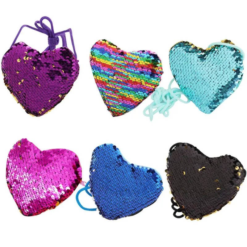 Новинка 2020 Женский двусторонний Кошелек для монет с блестками и сердечками