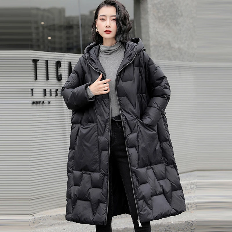 Новинка 2021 зимняя женская Свободная Толстая теплая куртка выше колена на 90% белом