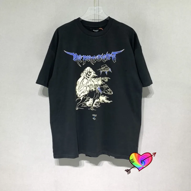 

Slightly Oversize REPRESENT T-shirt Men Women High Quality Devil Hound Graghic Represent Tee Terry Tops Vintage Short Sleeve