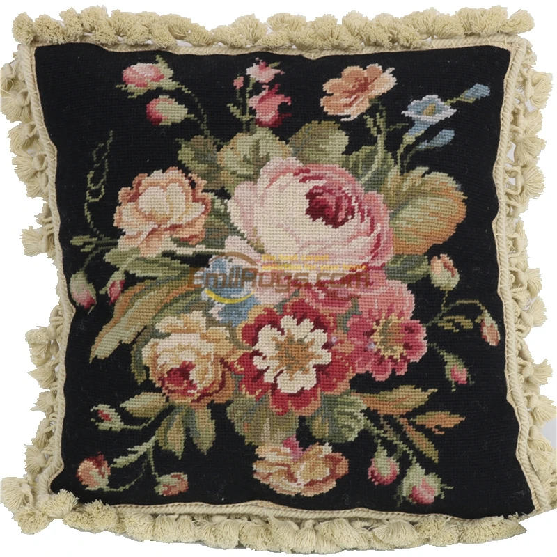 needlepoint pillows Made In China Square Roses Handmade woolen Needlepoint Chair Cushion Pad aubusson | Дом и сад