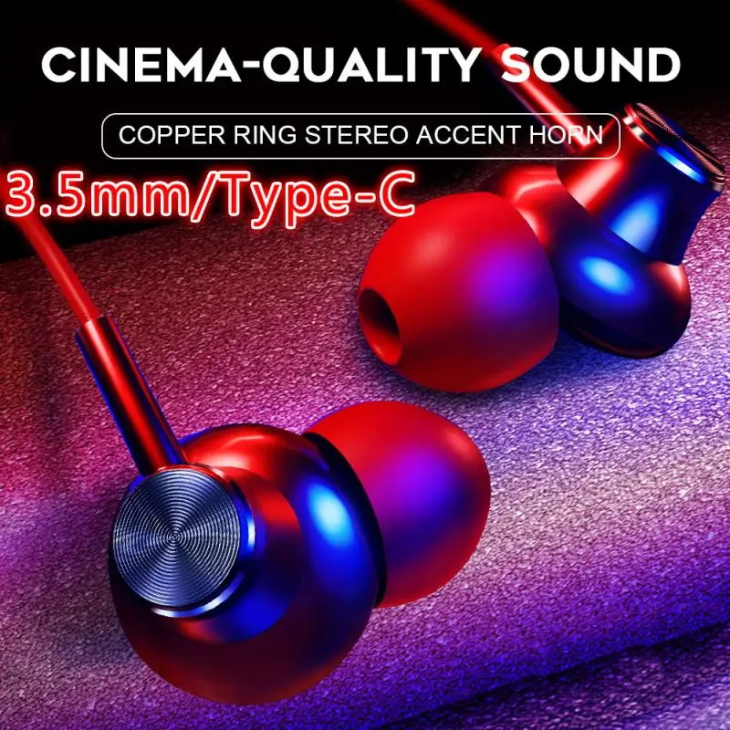 Проводные наушники сабвуфер Type C/3 5 мм плоские затычки для ушей высокое качество