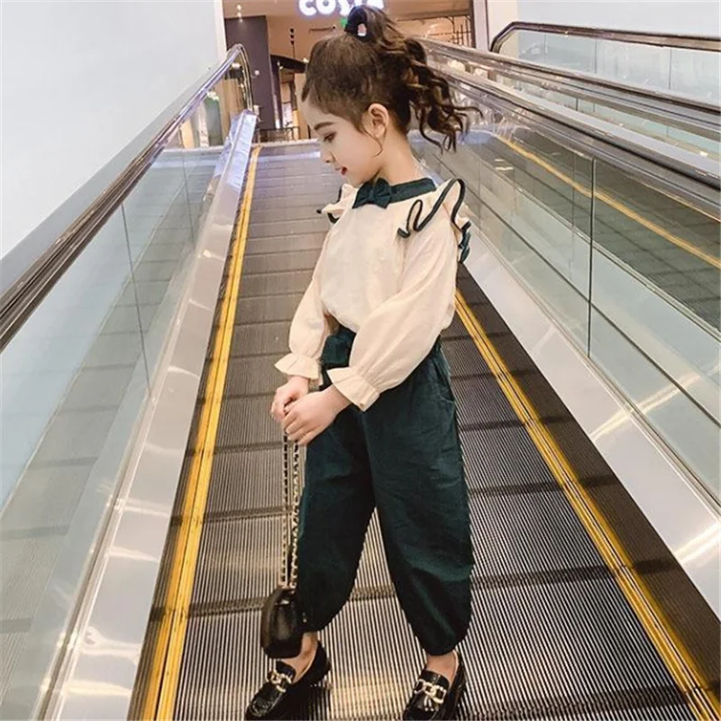 Осенний костюм для девочек свитшот с капюшоном и штаны комплект детской одежды