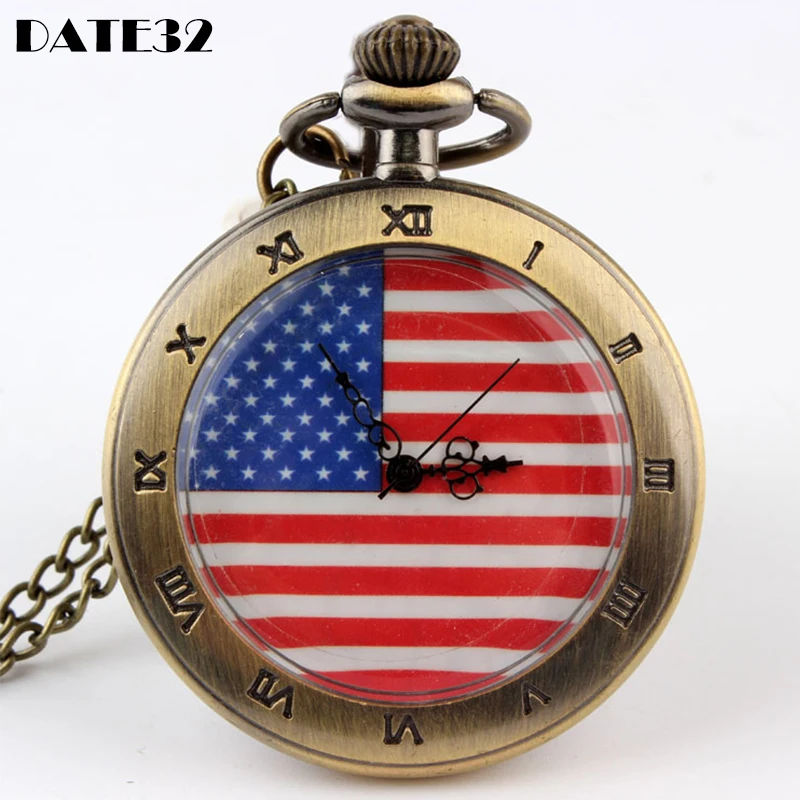 Ожерелье подвеска кварцевые карманные часы высокое качество принт флага
