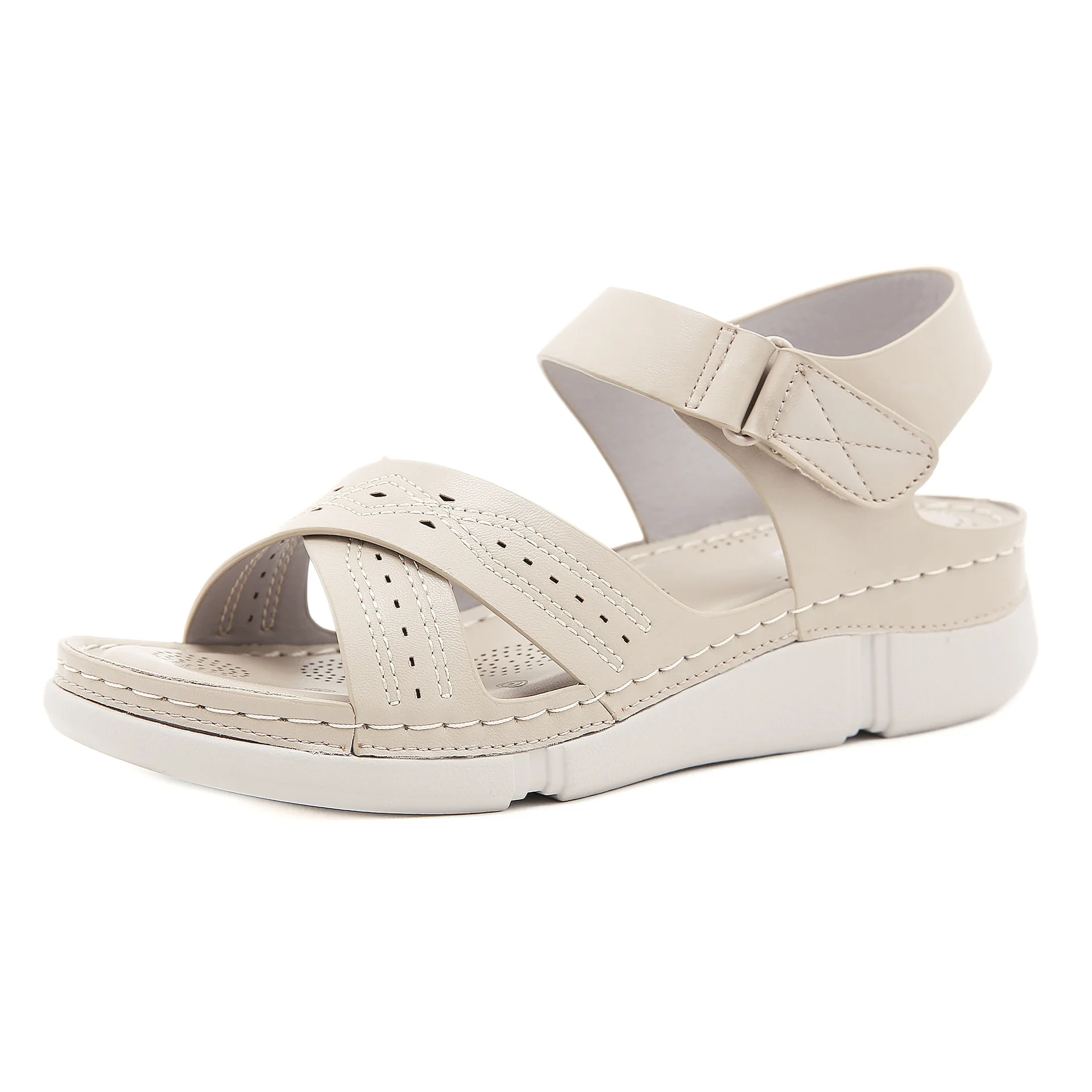 

SIKETU Brand Original Summer Retro Wedge Sandals Casual Womens Shoes Beach Sandal Girls Sewing Threads Blue Apricot Plus Size